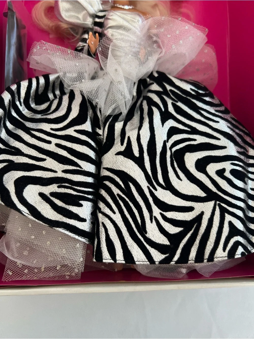 Vintage 1991 Sterling Wishes Barbie Zebra Print Ball Gown